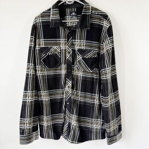O’Neill Long Sleeve Super-fleece Button Down Black White Gray Tan Plaid Size XL